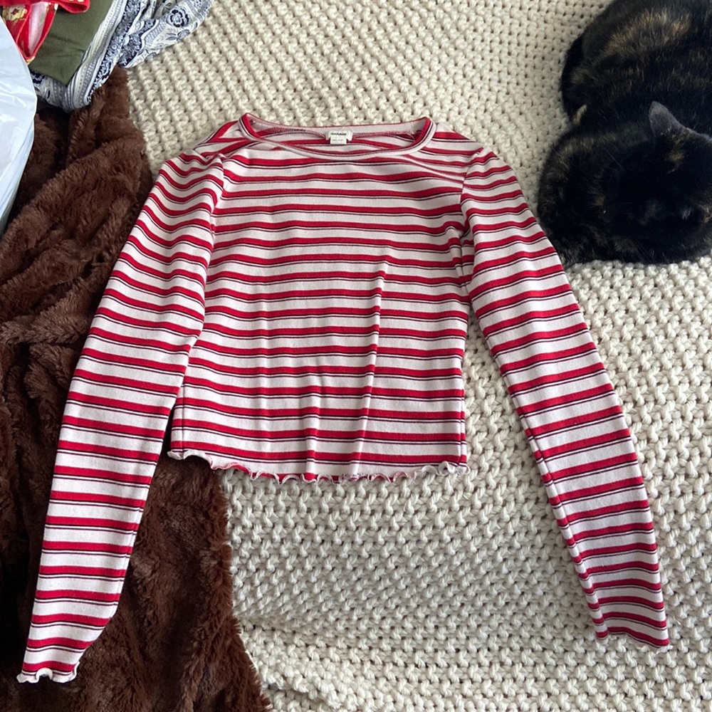 Red and beige striped long sleeve